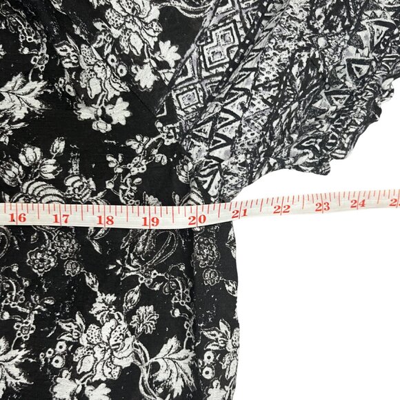 Lucky Brand Women's Boho Peasant Top Size L Black White Floral Print Tassel Tie - Picture 5 of 10